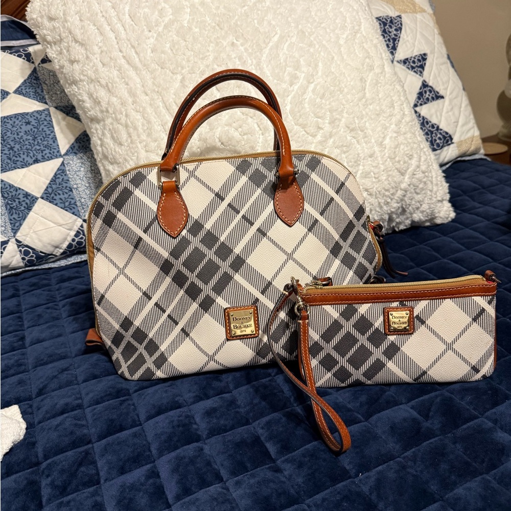 Dooney & Bourke Gray and Brown Plaid Women's Bag Set